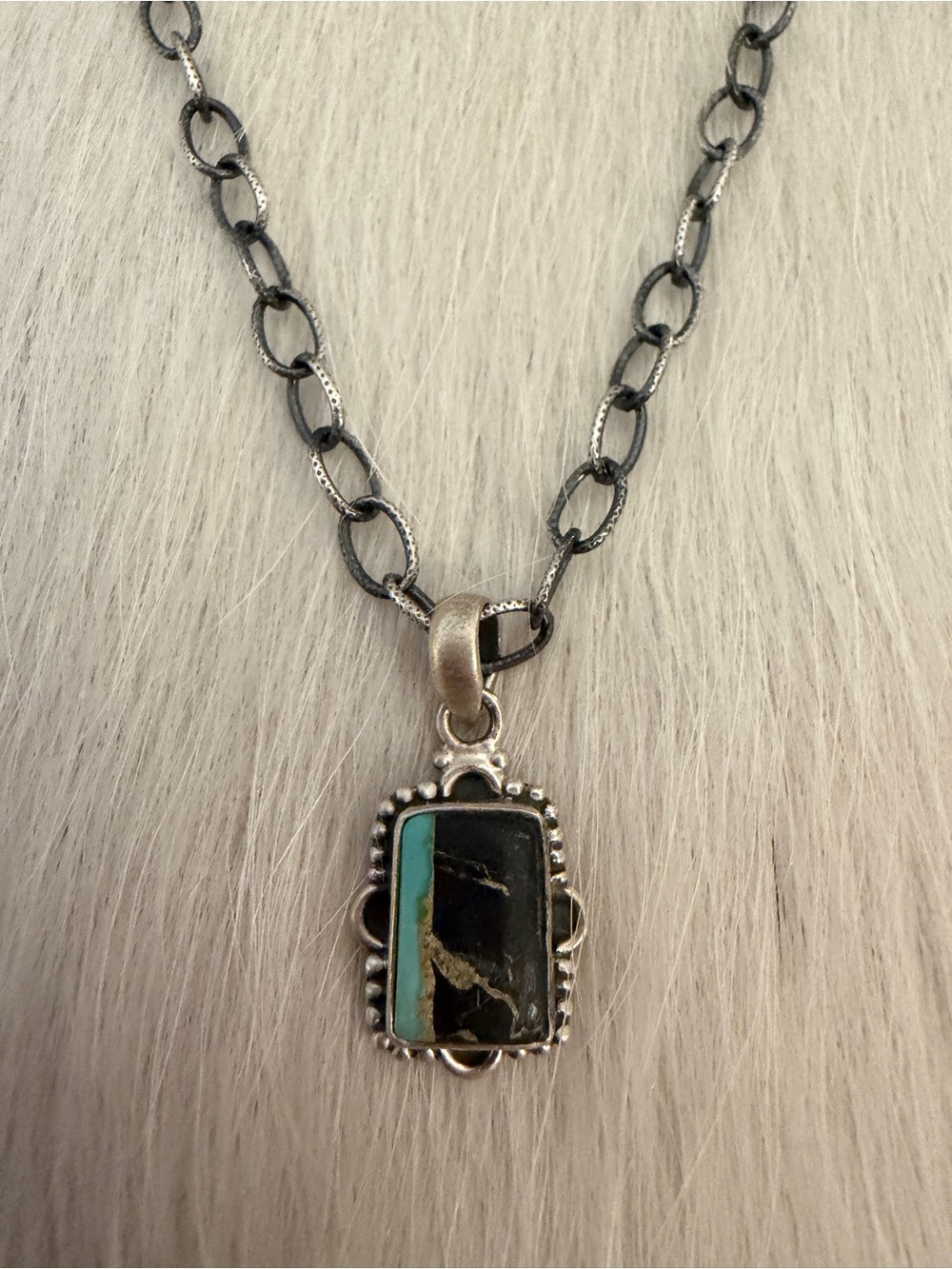 ❤️ Black Jack Turquoise Rectangular Pendant Navajo Style Sterling Unisex .87”L - Picture 6 of 15